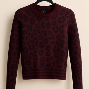 Marc Cain S Collections Virgin Wool  Aubergine Animal Print Sweater Size N1 US 2